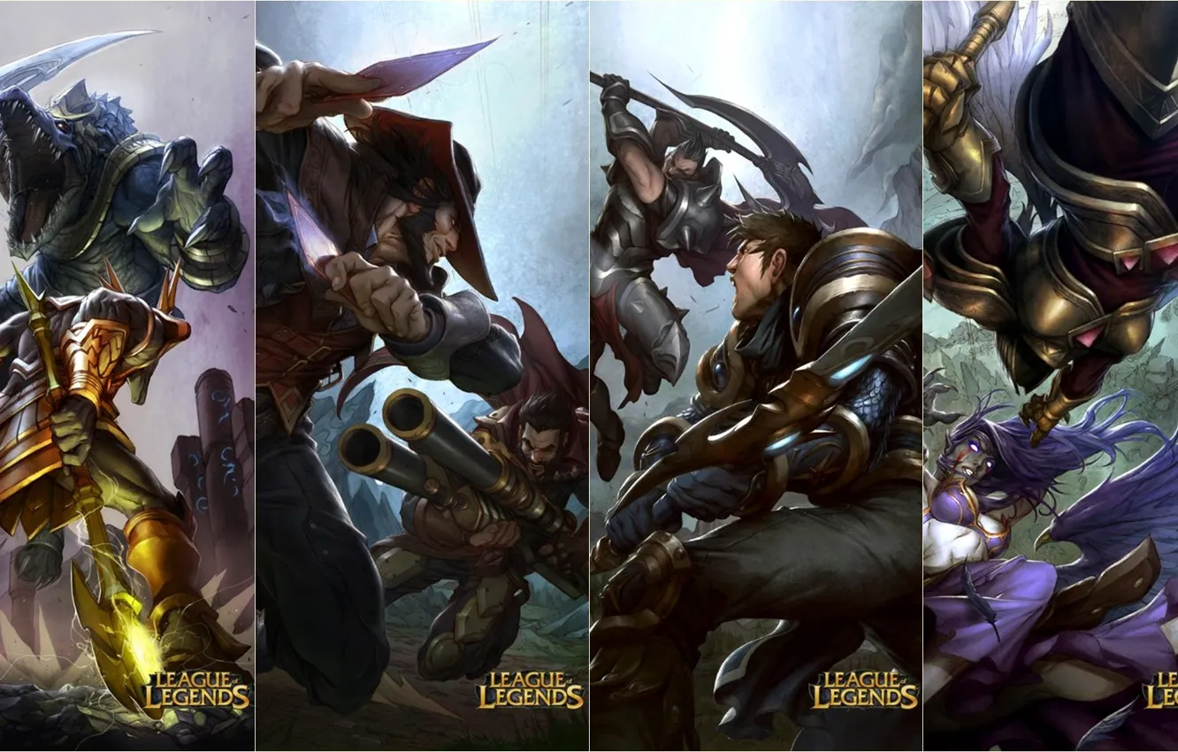 Фото обои Renekton, LoL, Kayle, Morgana, Лига Легенд, League Of Legends, Graves, Darius
