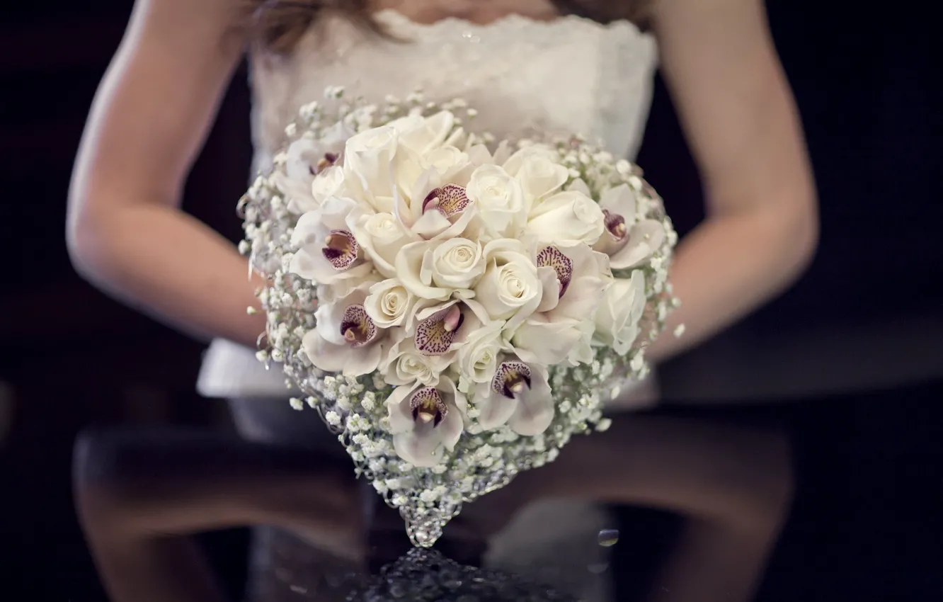 Фото обои розы, букет, невеста, свадьба, композиция
