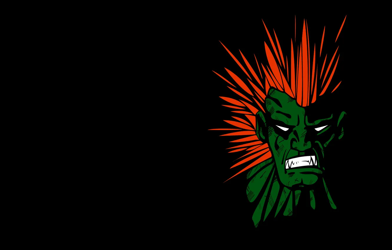 Фото обои зеленый, злой, зверь, черный фон, уличный боец, street fighter, blanka, бланка