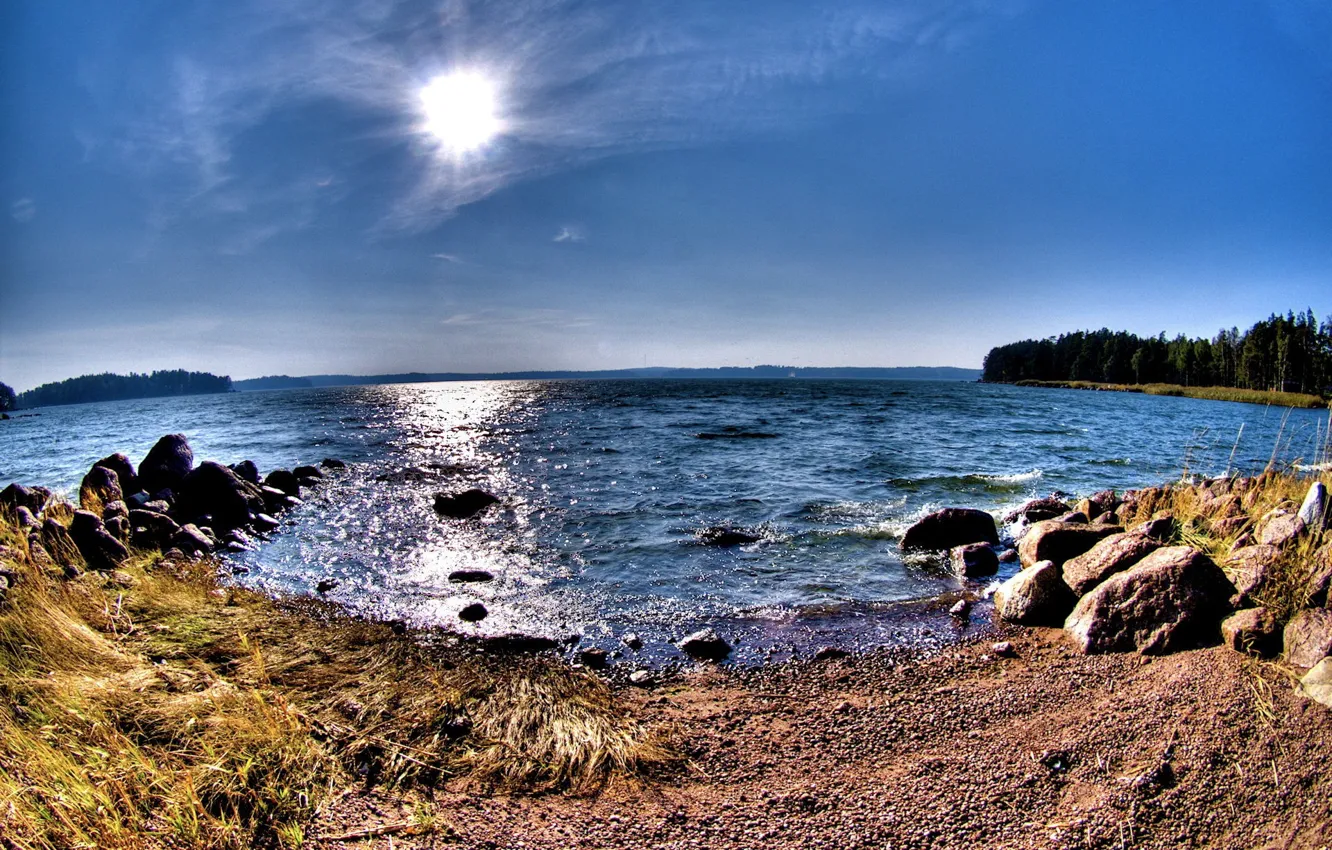 Фото обои вода, озеро, Берег, панорама