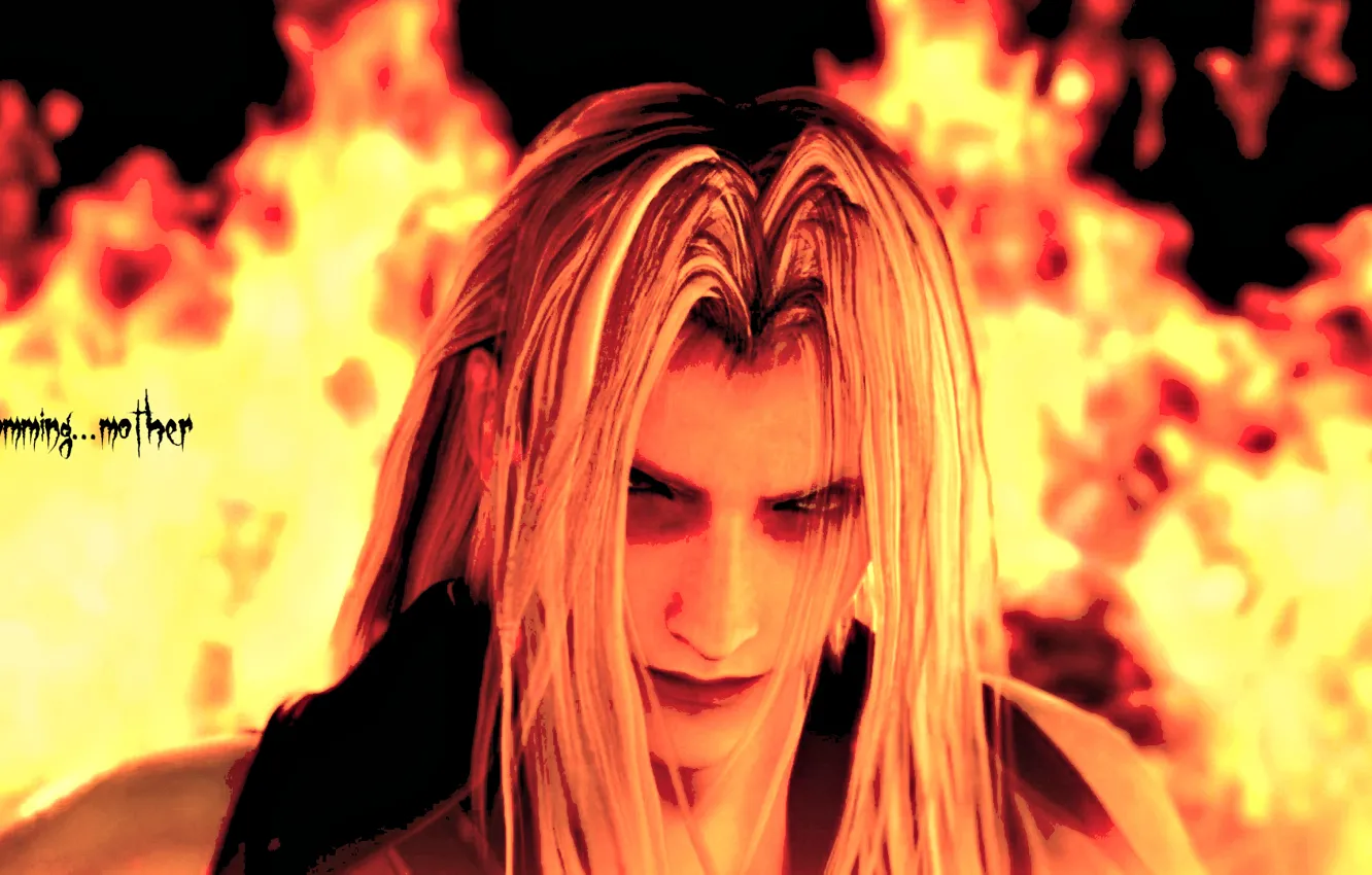 Фото обои лицо, огонь, пламя, final fantasy, sephiroth