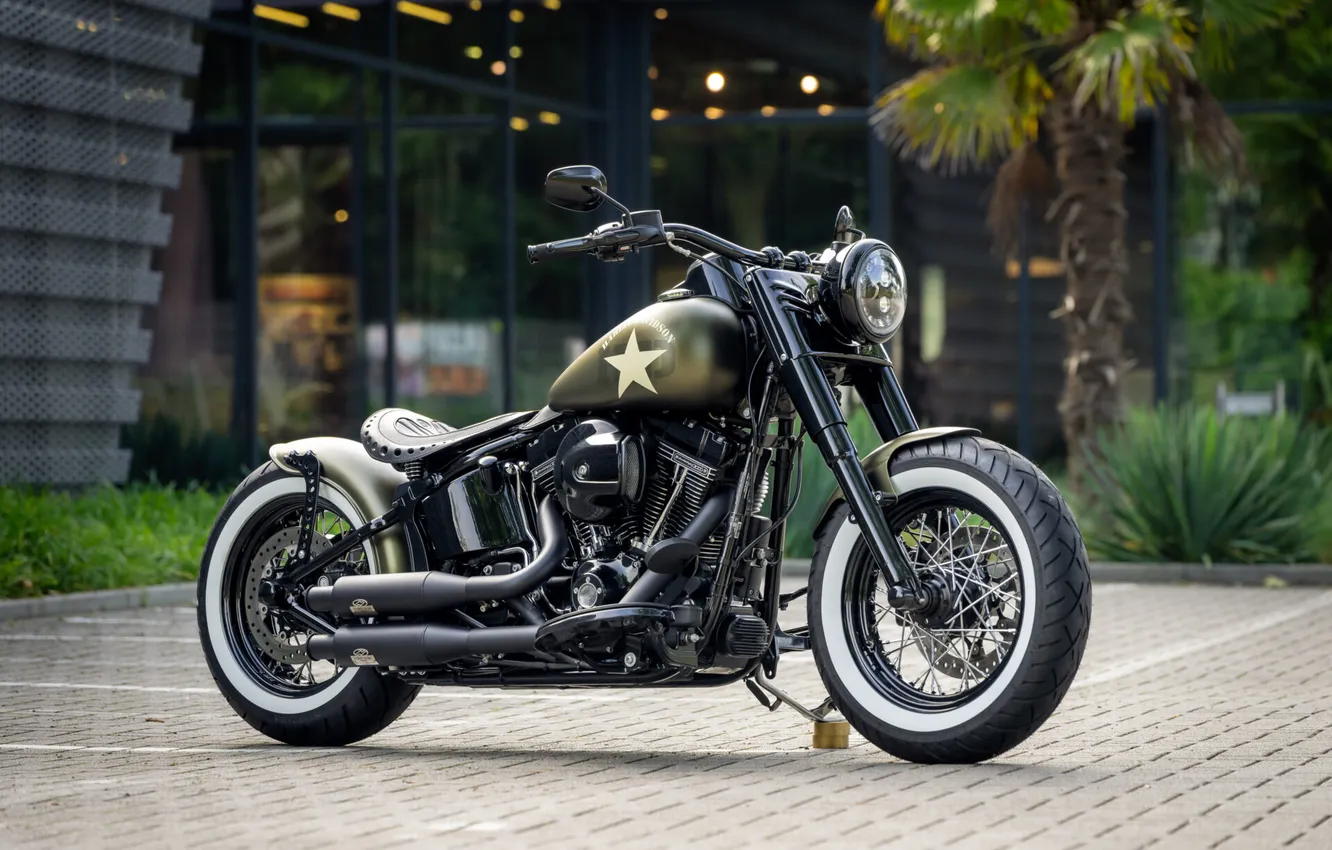 Фото обои Front, Harley-Davidson, Tuning, Softail, Customized, Thunderbike, Olive Joe, Custombikes