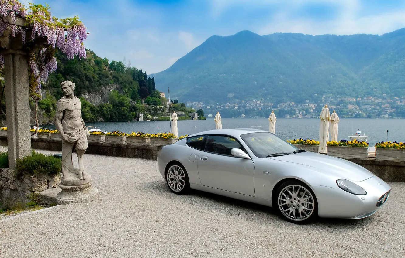 Фото обои море, горы, Maserati, статуя, мазерати, GS Zagato