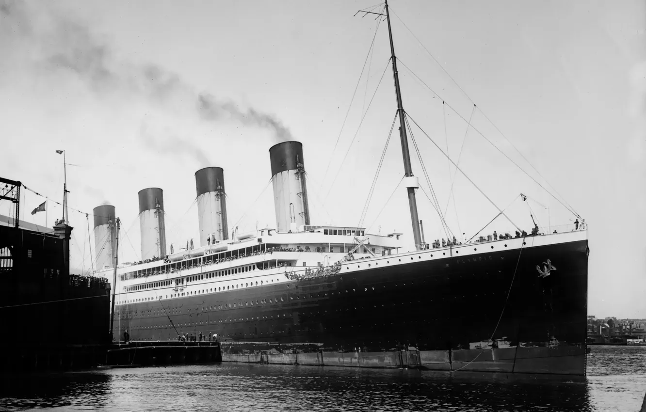 Фото обои Лайнер, Старое фото, Судно, Olympic, Пассажирский лайнер, Олимпик, Черно - белое, White Star Line