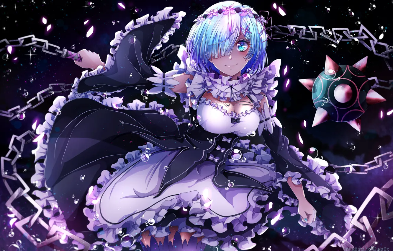 Фото обои девушка, демон, anime, art, rem, re zero kara hajimeru isekai seikatsu