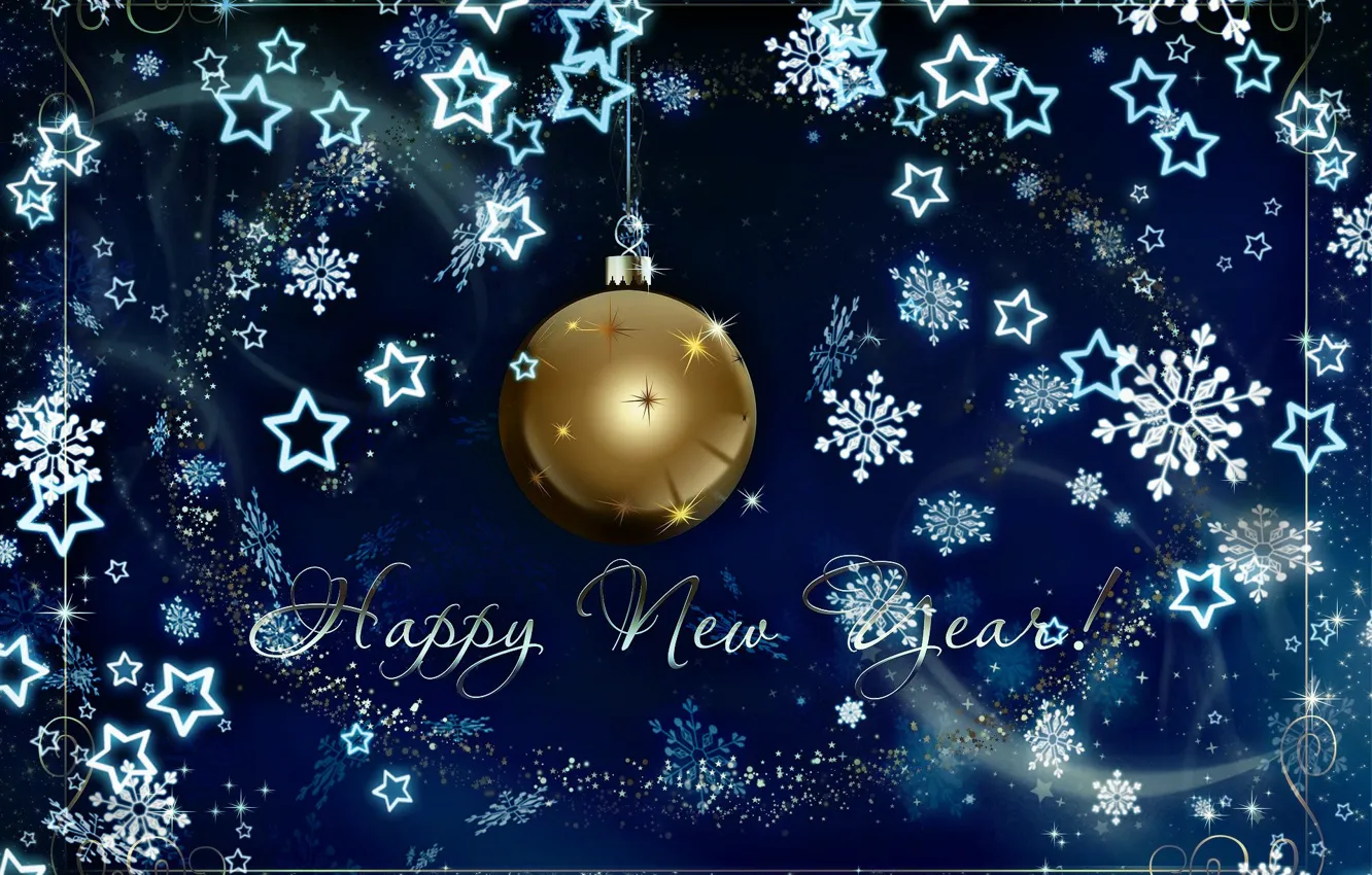 Фото обои зима, снежинки, фон, шар, Новый год, New Year