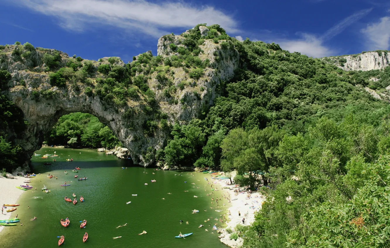 Фото обои море, мост, Франция, арка, Валлон-Пон-д'Арк