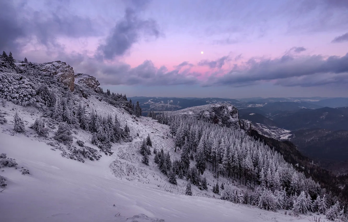 Фото обои зима, небо, гора