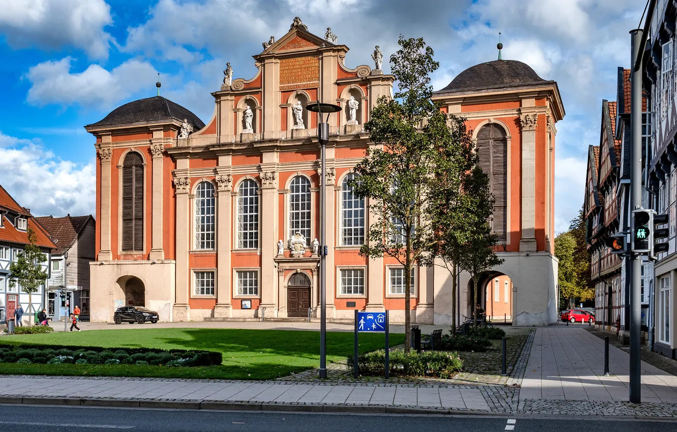 Фото обои Дома, Город, Церковь, Германия Kirchberg, Wolfenbüttel