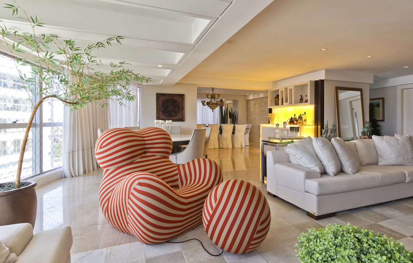 Фото обои интерьер, кресло, бар, софа, гостиная, столовая, Fernanda Borio house