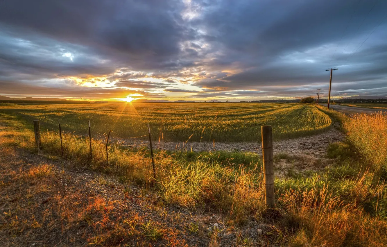 Фото обои поле, пейзаж, закат, природа, красота, nature