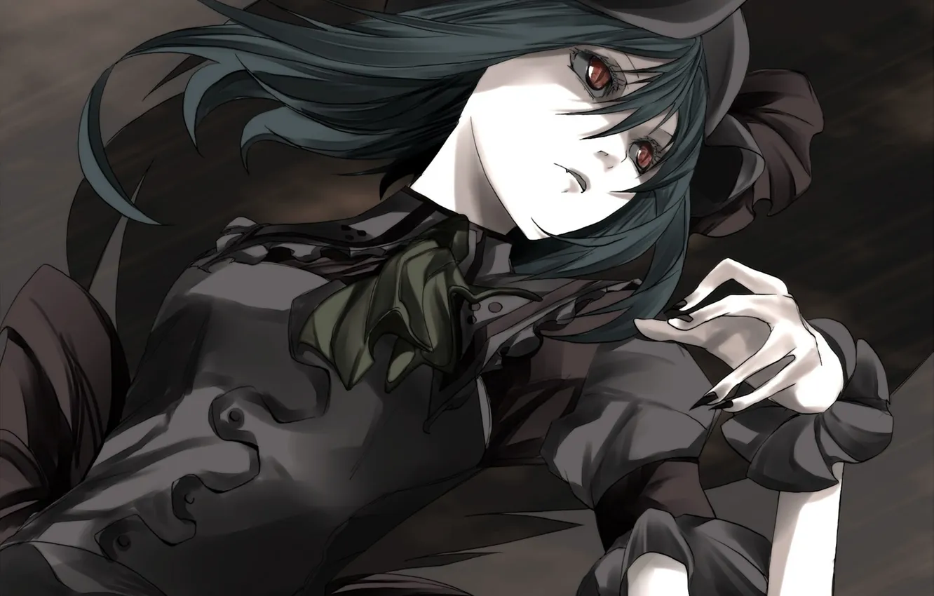 Фото обои девушка, ветер, рисунок, арт, touhou, remilia scarlet, fang