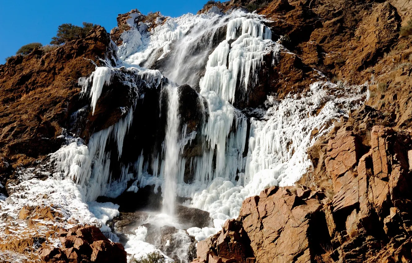 Фото обои лед, зима, горы, водопад