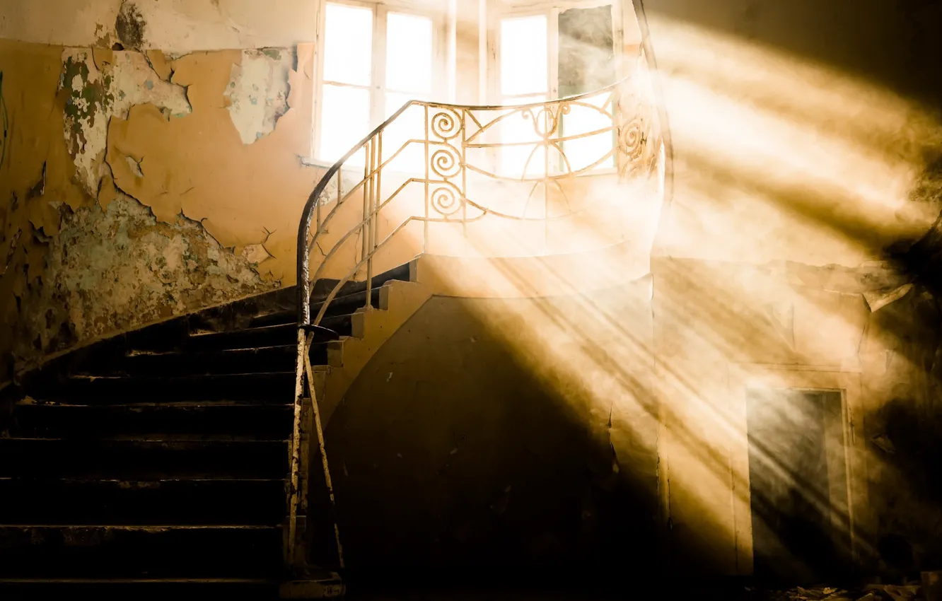 Фото обои свет, стены, лестница
