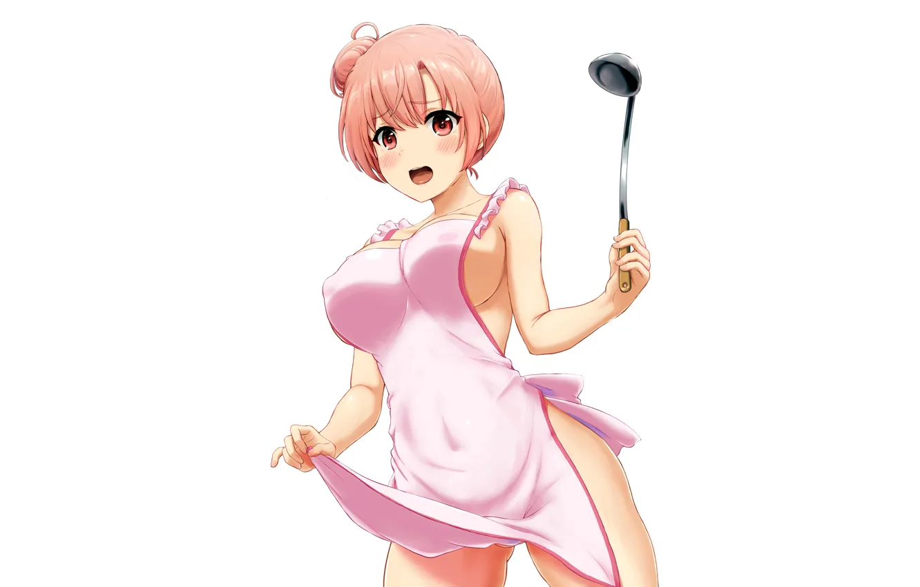 Фото обои girl, sexy, cleavage, pink hair, boobs, anime, beautiful, red eyes
