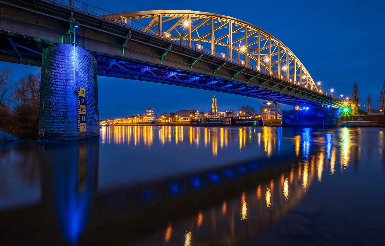 Фото обои night, Arnhem, John Frost bridge