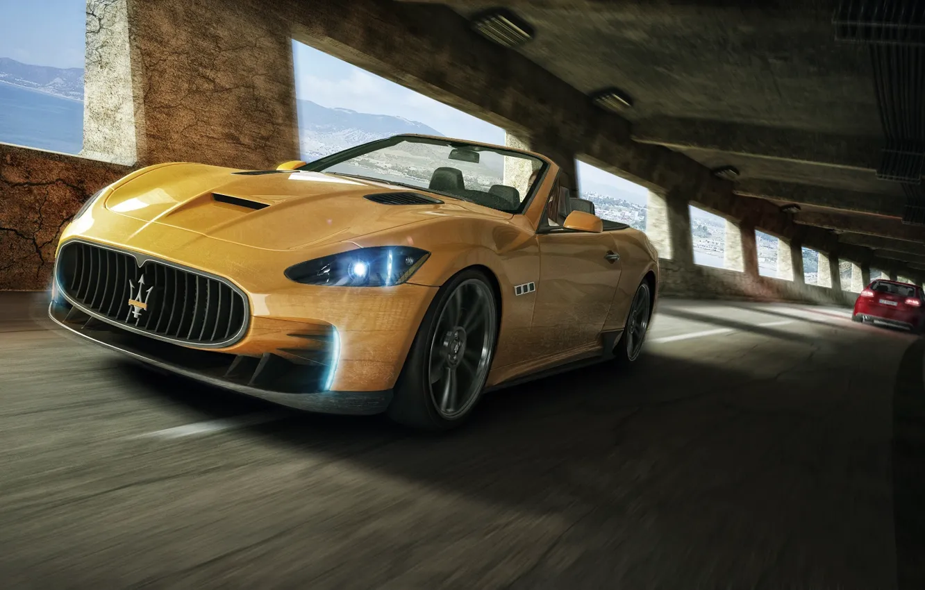 Фото обои Maserati, Желтый, Спорт, Кабриолет, Мазерати, Car, Front, GranTurismo