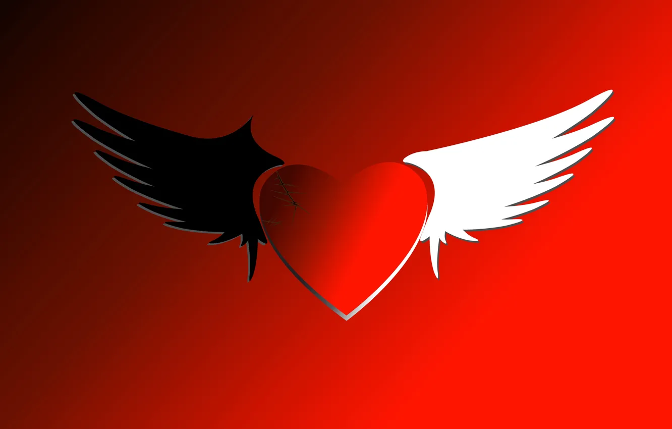 Фото обои любовь, сердце, графика, крылья, трещина, Valentine's Day