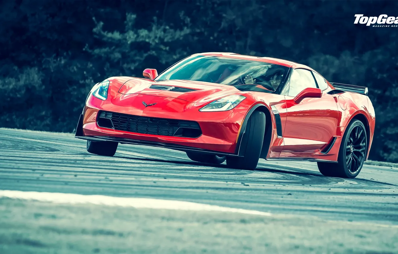 Фото обои Z06, Corvette, Chevrolet, Top Gear, Red, Power, Front, Drifting