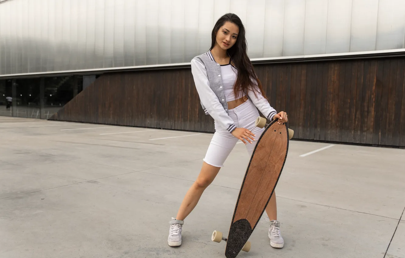 Фото обои простота, скейт, simplicity, очарование, skate, white top, charm, белый топ