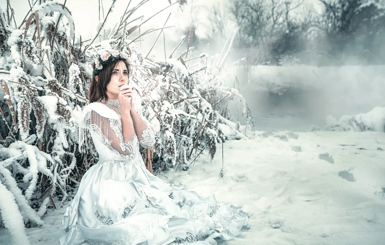 Фото обои холод, девушка, снег, платье, мороз, Frozen, Rozalina Yakimenko