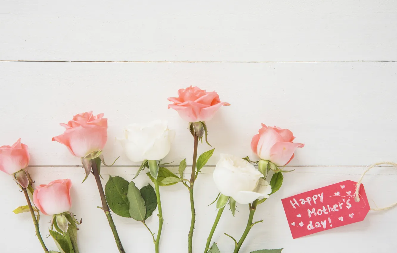 Фото обои праздник, розы, букет, розовые, белые, День Матери