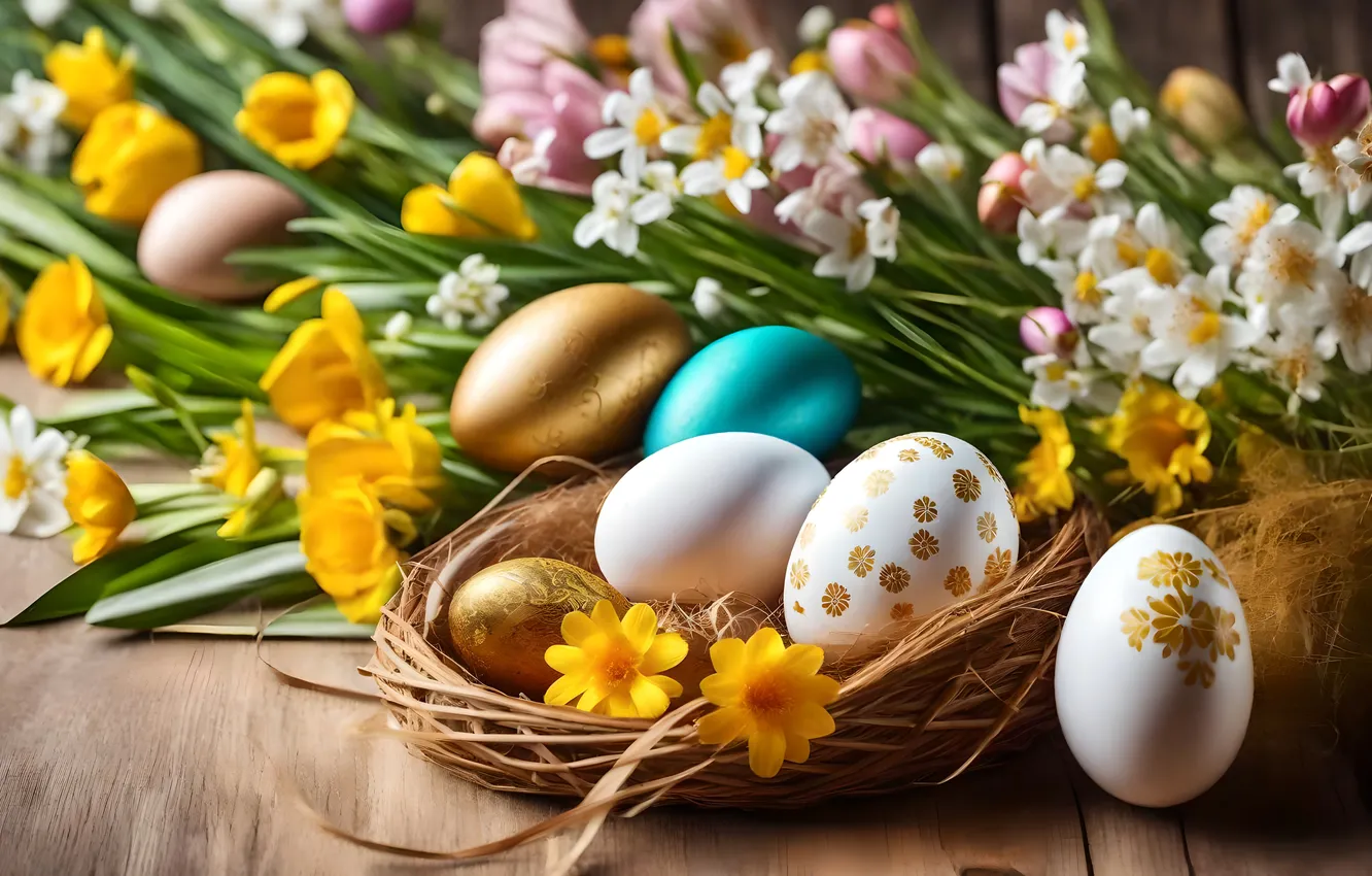 Фото обои цветы, яйца, весна, colorful, Пасха, happy, flowers, spring