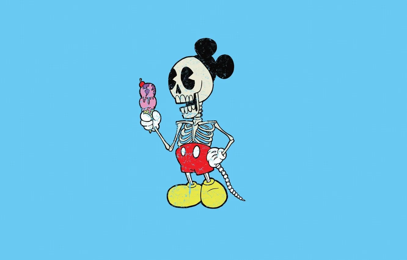 Фото обои Минимализм, Скелет, Микки Маус, Mickey Mouse, Alejandro Giraldo, Мороженое