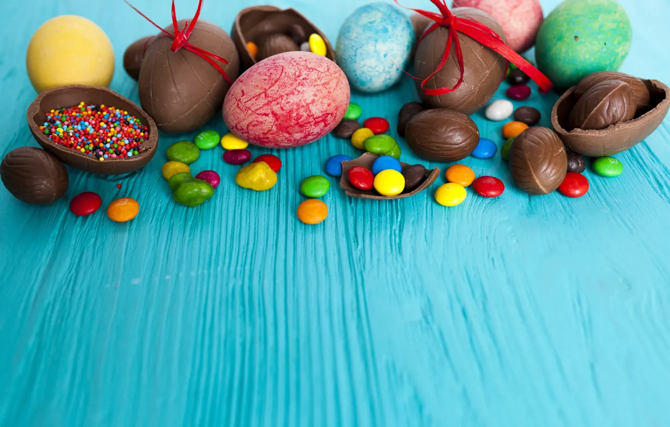 Фото обои шоколад, яйца, конфеты, пасха, Праздник