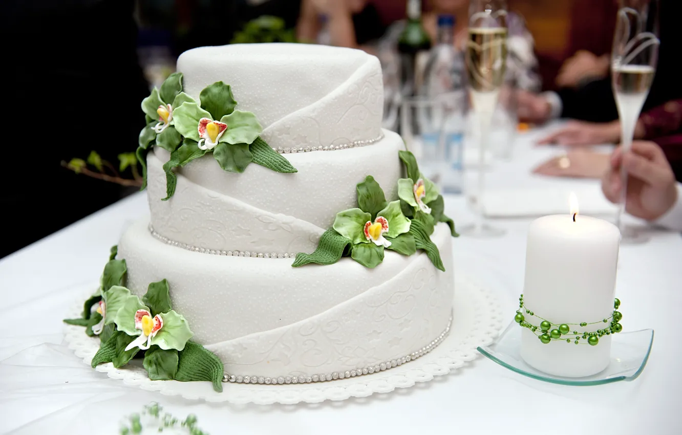 Фото обои торт, свадьба, декор, праздиник, шампанское в бокале