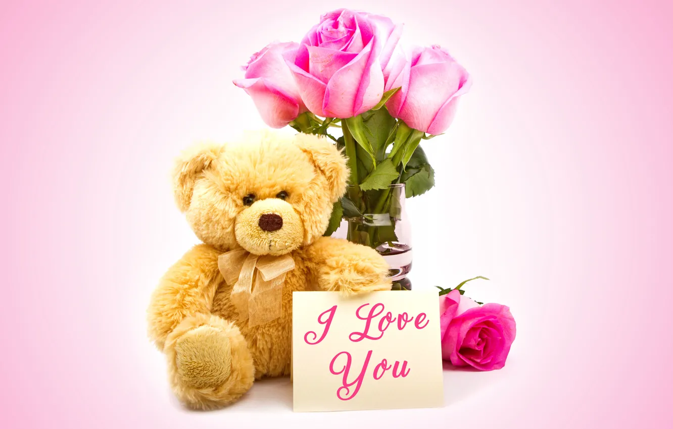 Фото обои любовь, подарок, розы, мишка, love, bear, heart, romantic