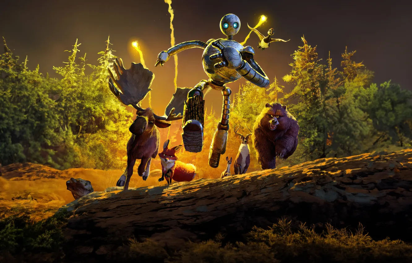 Фото обои Movies, Banner, 2024 Movies, Animation movies, The Wild Robot
