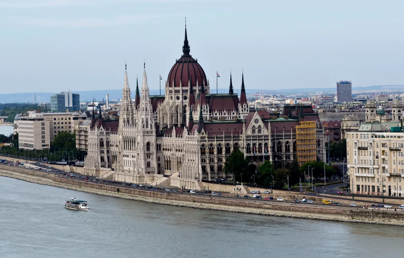 Фото обои река, набережная, дворец, Венгрия, Budapest, Parliament