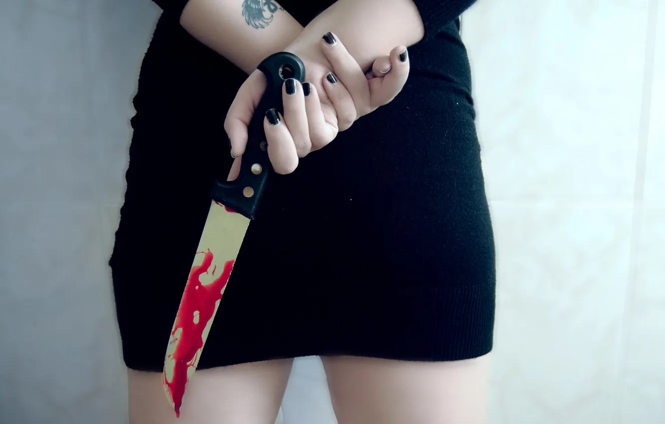 Фото обои девушка, ситуация, нож