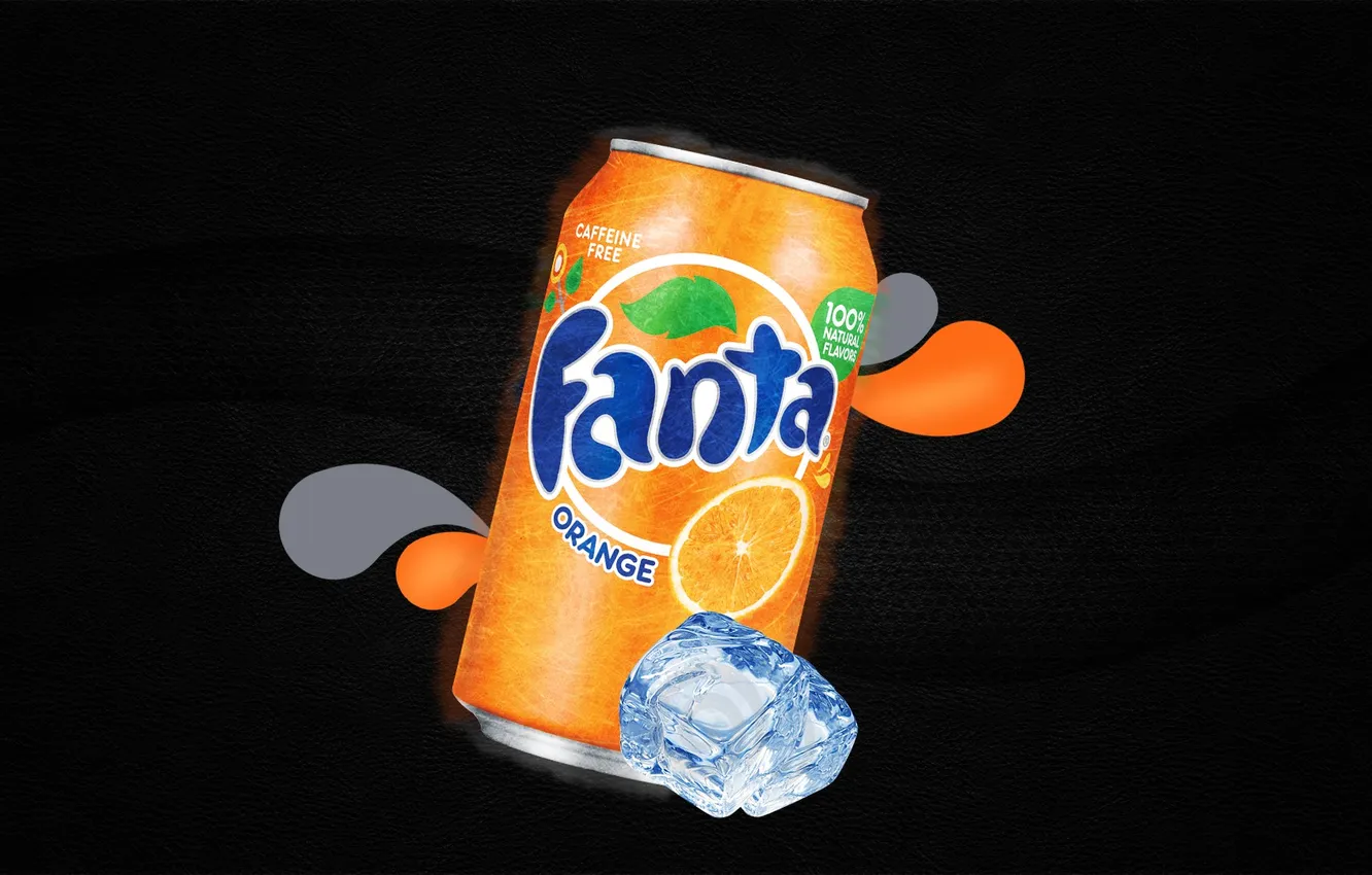 Фото обои лёд, банка, кубик, напиток, Fanta, Фанта