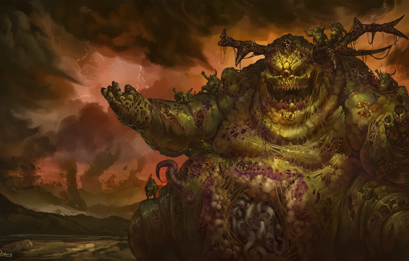Фото обои демон, demon, хаос, chaos, Нургл, Вархаммер, чума, Warhammer 40 000