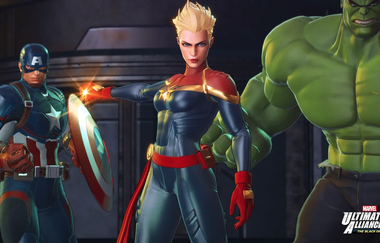 Фото обои captain america, hulk, captain marvel, Marvel Ultimate Alliance 3, The Black Order