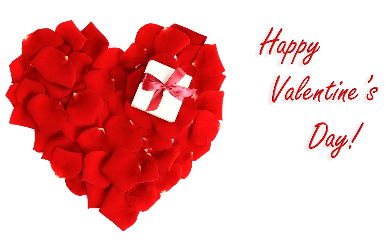 Фото обои Красный, Сердце, Лепестки, Бантик, Valentine's Day, День Святого Валентина