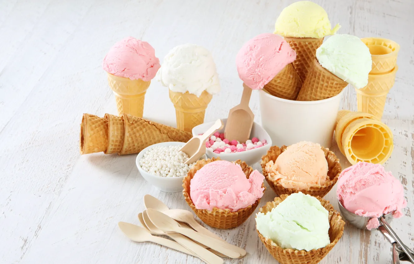 Фото обои клубника, мороженое, вафли, strawberry, dessert, ice cream, wafer