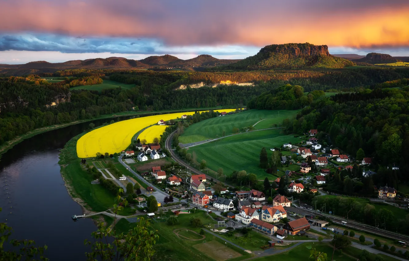 Фото обои sunset, Elbe, Elbe Sandstone mountains, saxonian switzerland