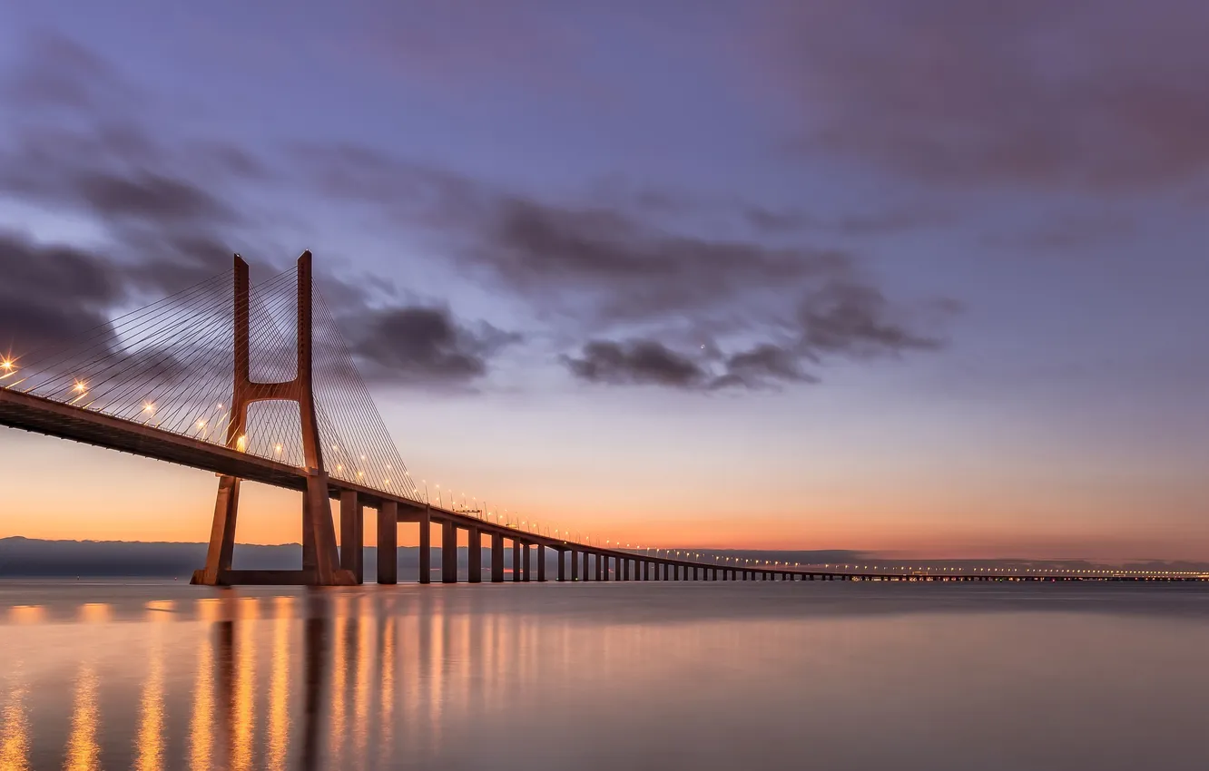 Фото обои river, photography, landscape, bridge, sunrise