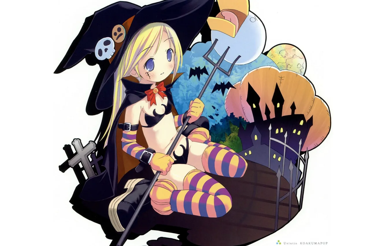 Фото обои замок, кресты, трезубец, Halloween, перчатки, летучие мыши, Alice, полосатые чулки
