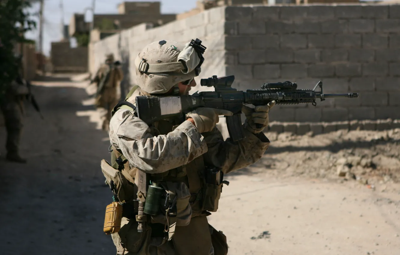 Фото обои оружие, солдат, прицел, сша, армии, colt m4, морпех, marines