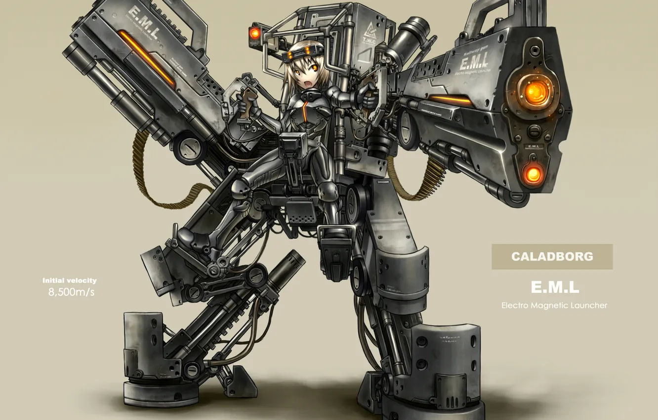 Фото обои gun, caladborg, экзоскелет, exoskeleton