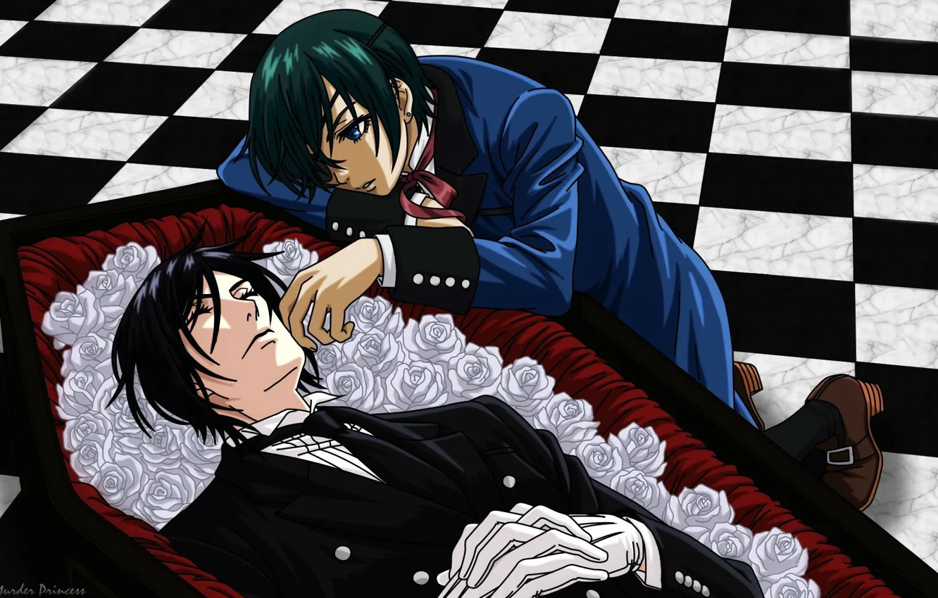 Фото обои прощание, гроб, Kuroshitsuji, Sebastian Michaelis, Ciel Phantomhive, Дьявольский дворецкий