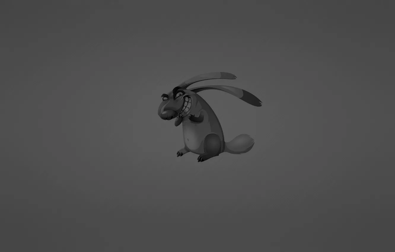 Фото обои серый, заяц, минимализм, кролик, rabbit, хитрый, ухи, радостный