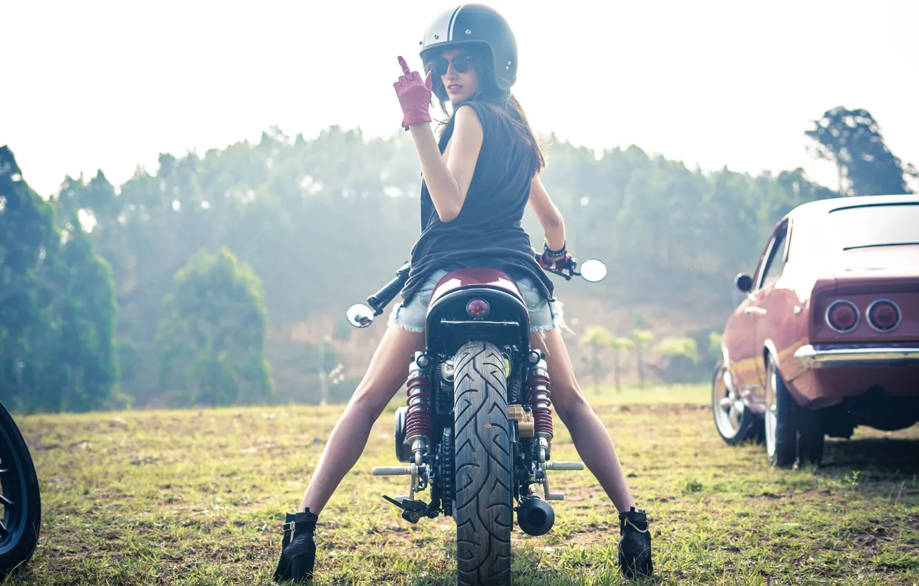 Фото обои girl, vintage, motorcycle, cafe racer