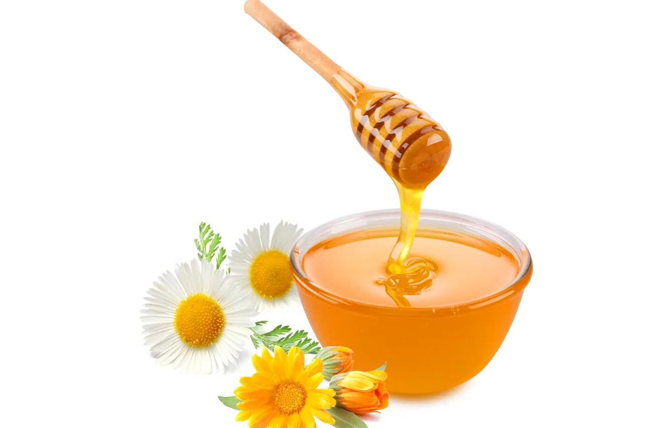 Фото обои цветы, сладко, honey, мёд, honey dipper, тарелочка