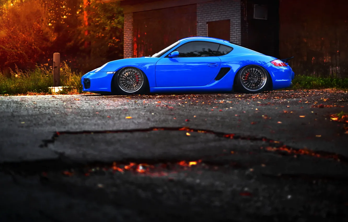 Фото обои car, тюнинг, порш, blue, tuning, stance, porsche cayman