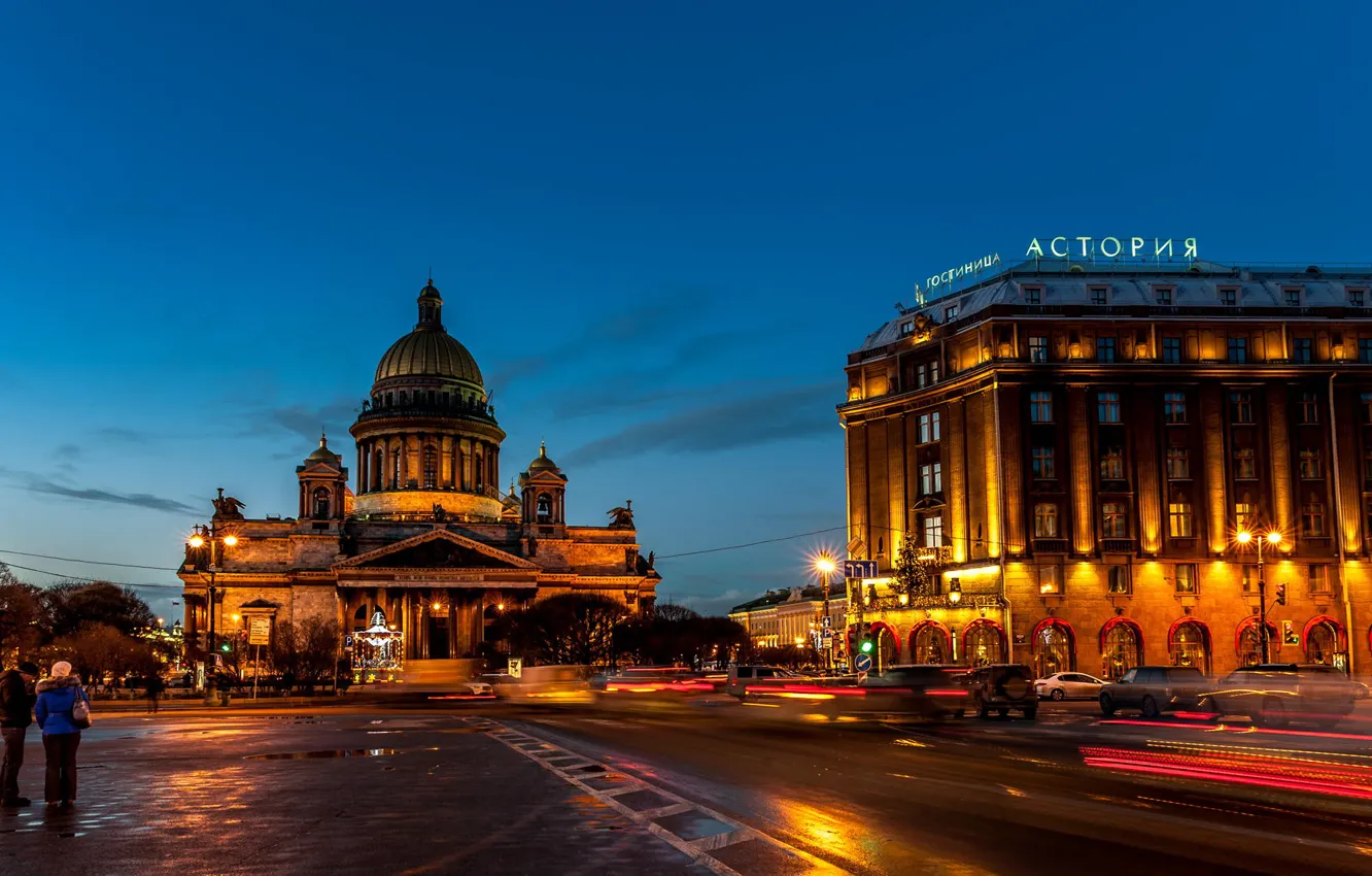 Фото обои ночь, огни, улица, Питер, Санкт-Петербург, Россия, Russia, гостиница